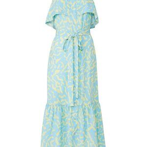 Blue Scribble Tie Midi Dress